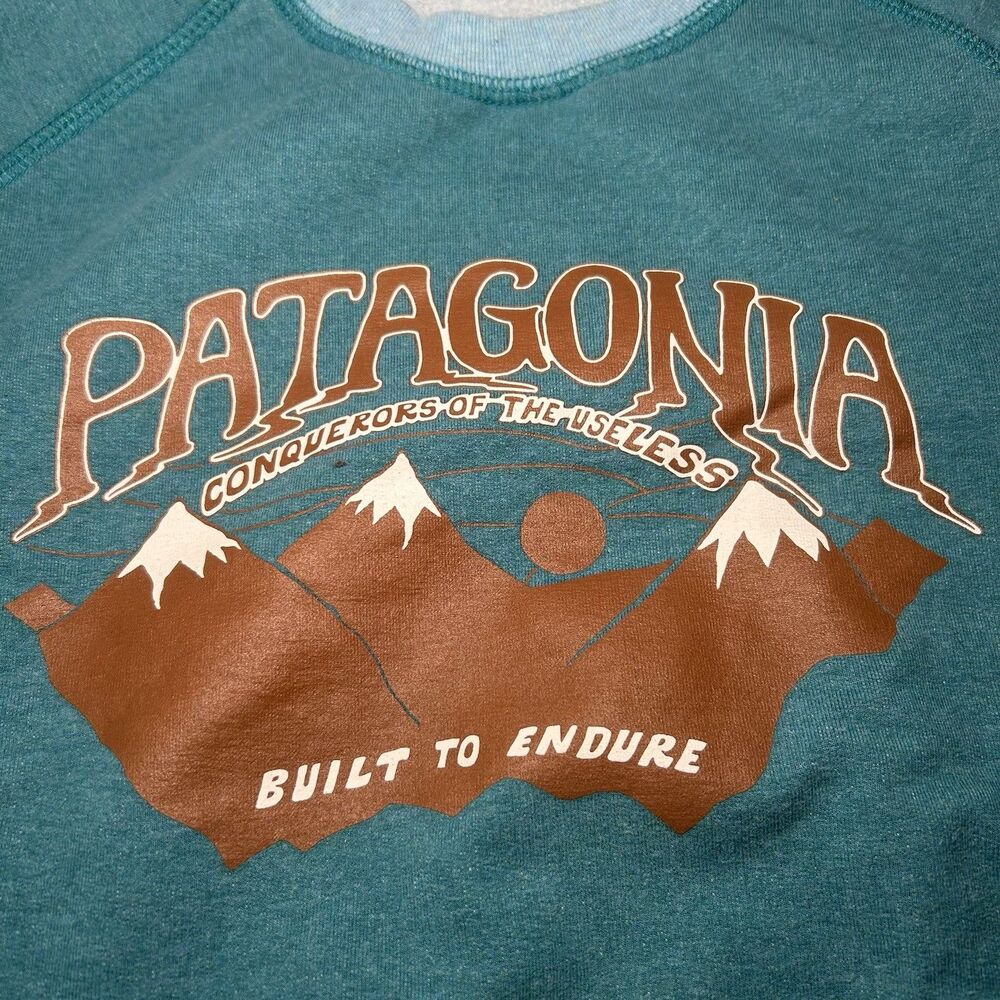 Patagonia Hazy Peaks Graphic Crew Sweatshirt Organic Cotton Teal Size S
